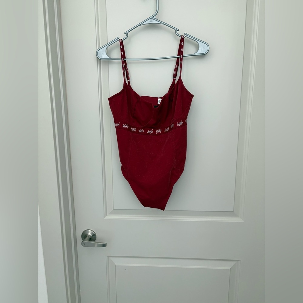 Yitty by Lizzo Shaping Demi Cup Thong Bodysuit in a red shimmered NWT M